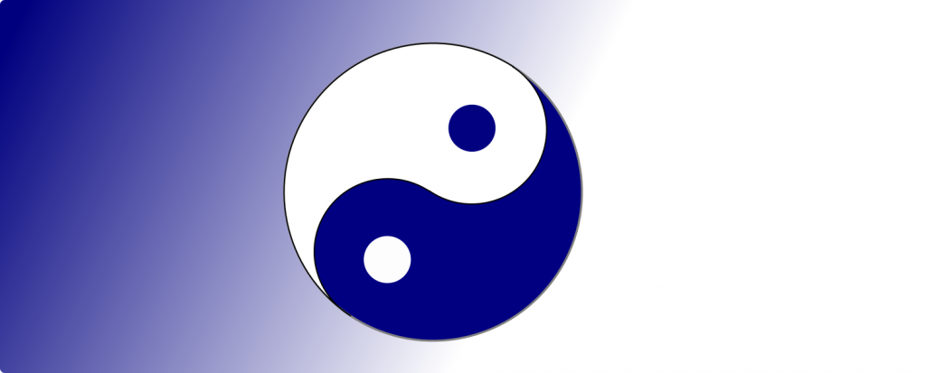 Ying ja yuan -symbolo sinivalkoisissa väreissä